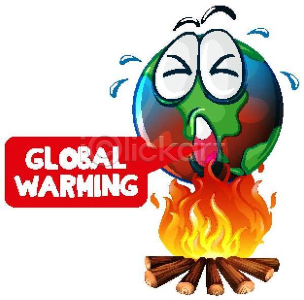 뜨거움 위험 지구온난화 사람없음 EPS 일러스트 해외이미지 기온상승 더위 땀흘리기 말풍선 모닥불 불 지구 찡그림 클립아트