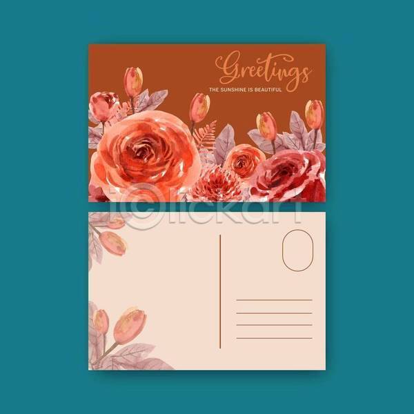 사람없음 EPS 일러스트 해외이미지 갈색 꽃봉오리 디자인 분홍색 수채화(물감) 엽서 원형 잎 장미 카드(감사) 튤립