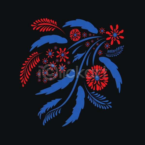 화려 사람없음 EPS 일러스트 해외이미지 검은색 꽃 디자인 미술 민화 잎 파란색
