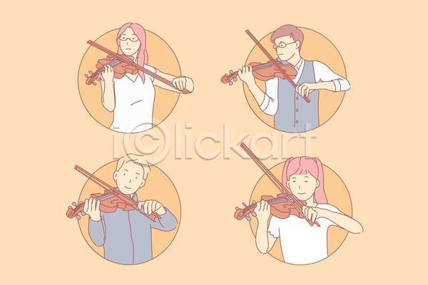 남자 성인 성인만 여러명 여자 EPS 일러스트 해외이미지 공연 들기 바이올리니스트 바이올린 상반신 원형프레임