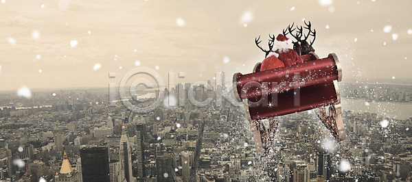 축하 남자 백인 한명 JPG 포토 해외이미지 건물 고층빌딩 도시 도시풍경 마법 빨간색 산타클로스 순록 썰매 축제 카피스페이스 크리스마스 해외202004 황금 휴가