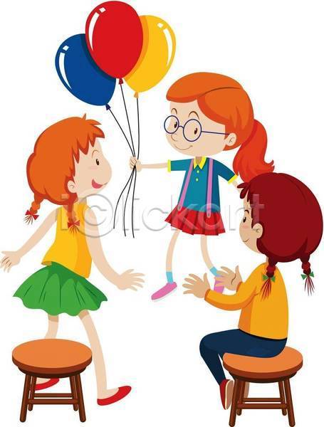 행복 흥분 소녀(어린이) 어린이 EPS 일러스트 해외이미지 3 그래픽 그림 노란색 미술 백그라운드 빨간색 안경 클립 클립아트 파란색 파티 풍선 흰색
