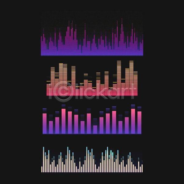 사람없음 EPS 일러스트 해외이미지 그래픽 보라색 볼륨 분홍색 빛 사운드웨이브 선 세트 웨이브 음악 이퀄라이저 컬러풀 파장