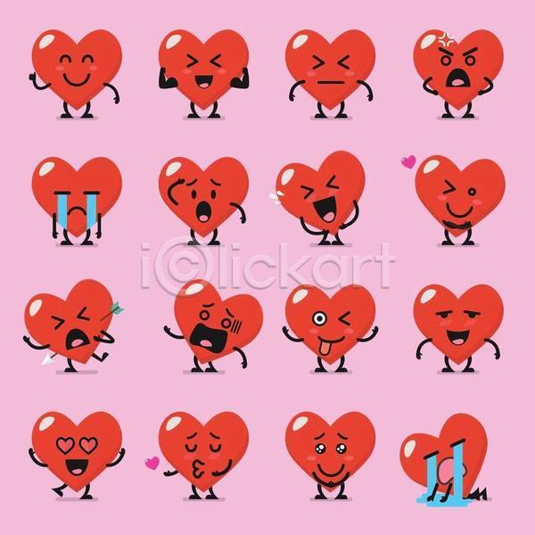 사람없음 EPS 아이콘 일러스트 해외이미지 감정 만화 발렌타인데이 빨간색 세트 이모티콘 캐릭터 포즈 표정 하트