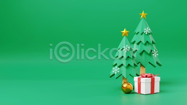사람없음 3D JPG 포토 해외이미지 나무 상자 선물상자 오너먼트 초록배경 초록색 크리스마스 크리스마스선물 크리스마스트리