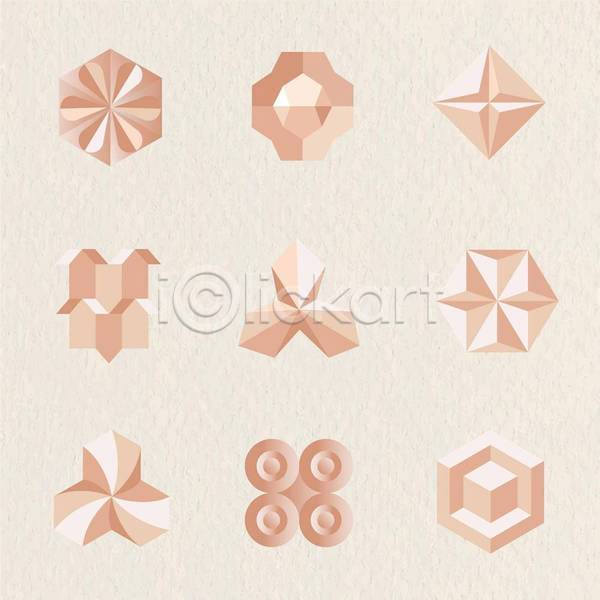 사람없음 EPS 일러스트 입체 해외이미지 기하학 도형 디자인 마름모 문양 분홍색 세트 십자 엘리먼트 원형 육각형 정사각형 추상 큐브