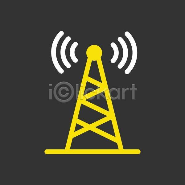 사람없음 EPS 아이콘 일러스트 해외이미지 검은색 네트워크 노란색 송신기 송신탑 신호 안테나 통신 흰색