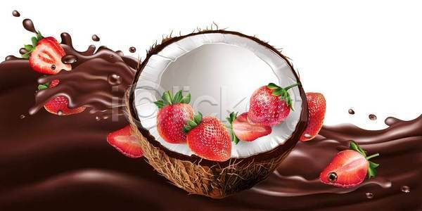 사람없음 EPS 일러스트 해외이미지 딸기 스플래쉬 초콜릿 코코넛 혼합