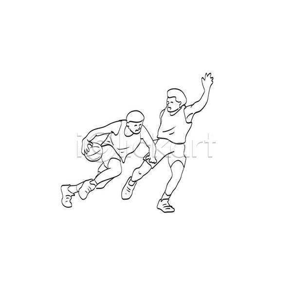 경쟁 남자 두명 성인 성인남자만 EPS 라인일러스트 일러스트 해외이미지 경기 농구 농구공 들기 라인아트 손그림 손들기 스포츠 전신 플레이어