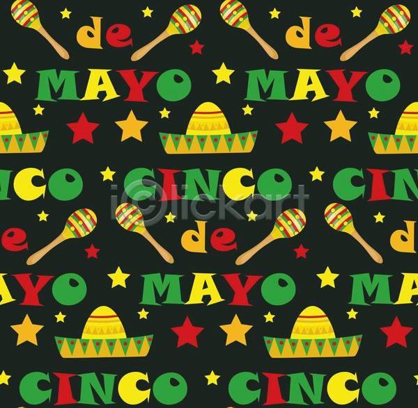 사람없음 EPS 일러스트 해외이미지 기념일 마라카스 멕시코 멕시코모자 백그라운드 별 솜브레로 영어 타이포그라피 패턴