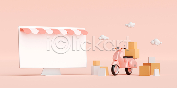 휴식 사람없음 3D JPG 포토 해외이미지 구름운 모니터 바이크 분홍색 상자 쇼핑 온라인쇼핑