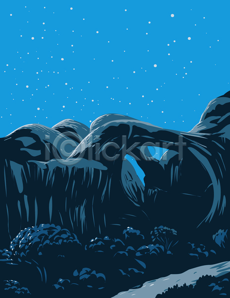 사람없음 JPG 포토 해외이미지 국립공원 그림 미국 바위(돌) 밤하늘 아치 야간 자연 카툰스타일 풍경(경치)