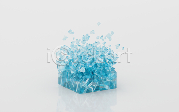 사람없음 3D JPG 디지털합성 포토 해외이미지 균열 깨짐 반사 손상 오브젝트 유리 입체도형 정사각형 추상 파란색 파편 흰색