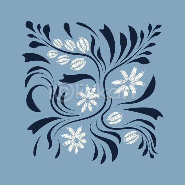 화려 사람없음 EPS 일러스트 해외이미지 꽃 디자인 미술 민화 잎 파란색