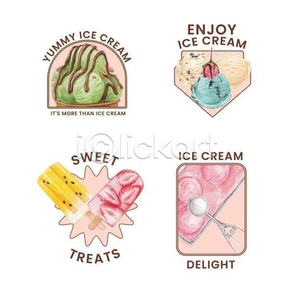 달콤 사람없음 EPS 일러스트 해외이미지 딸기 막대아이스크림 수채화(물감) 스쿱 심볼 아이스크림 체리 초코시럽