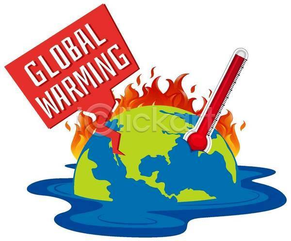 뜨거움 위험 지구온난화 사람없음 EPS 일러스트 해외이미지 기온상승 녹음(녹이기) 말풍선 불 온도계 지구 클립아트