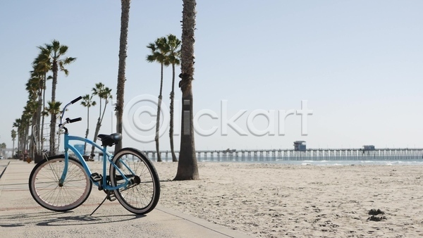 사람없음 JPG 포토 해외이미지 로스앤젤레스 모래 미국 바다 순환 야자수 여름(계절) 여행 자전거 주말 캘리포니아 태평양 파란색 항구 해변 휴가