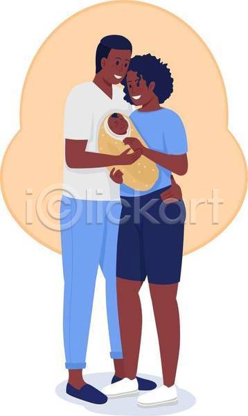 함께함 행복 남자 성인 세명 아기 여자 흑인 EPS 일러스트 해외이미지 가족 들어올리기 라이프스타일 부부 서기 아빠 엄마 자녀 전신 허리손