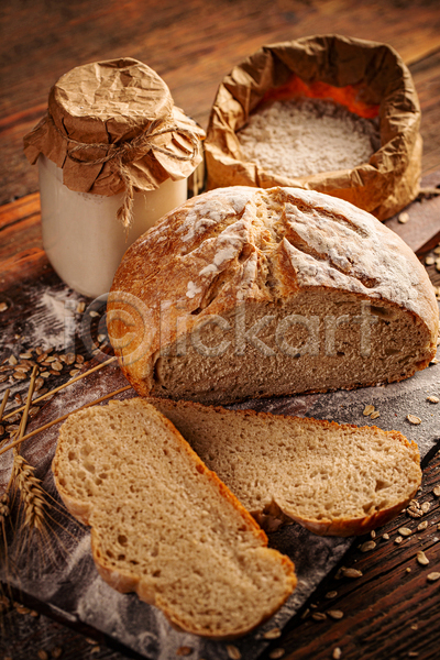사람없음 JPG 포토 해외이미지 곡물빵 나무배경 밀가루 빵 우유 종이봉투