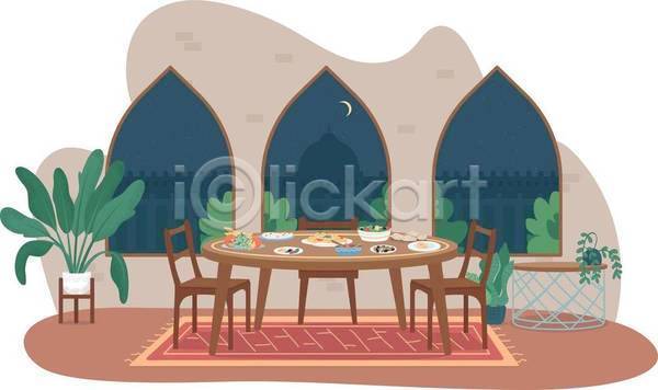 사람없음 EPS 일러스트 해외이미지 내부 라마단 식사 식탁 음식 이슬람교 저녁식사 탁자