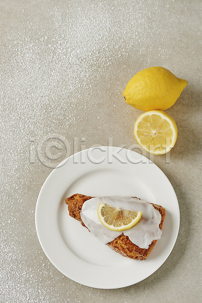 달콤 사람없음 JPG 포토 하이앵글 단면 디저트 레몬 슈가파우더 스콘 스튜디오촬영 슬라이스 실내 접시 회색배경