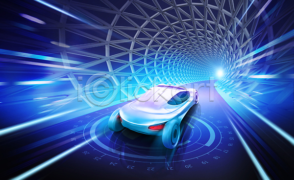 미래 사람없음 PSD 편집이미지 과학기술 기술 기술발전 도로 미래자동차 빛 자동차 주행 터널 파란색