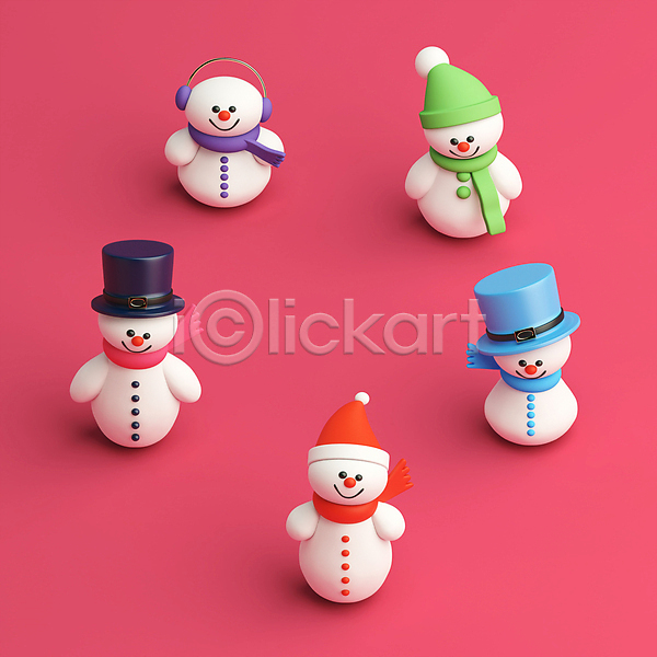 사람없음 3D PSD 디지털합성 편집이미지 귀마개 눈사람 다양 목도리 분홍색 산타모자 중절모 크리스마스 털모자 패턴 편집 편집소스