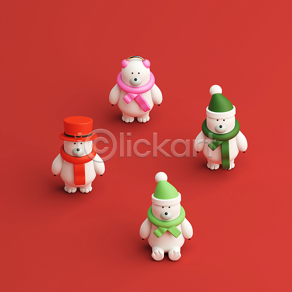 사람없음 3D PSD 디지털합성 편집이미지 귀마개 다양 목도리 북극곰 빨간색 산타모자 여러마리 종류 중절모 크리스마스 털모자 패턴 편집 편집소스