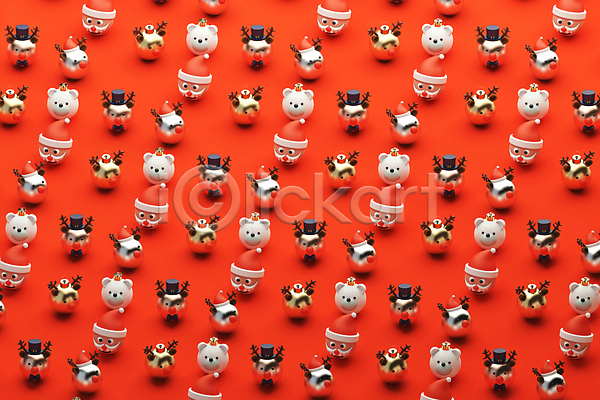 사람없음 3D PSD 디지털합성 편집이미지 루돌프 북극곰 빨간색 산타모양 산타클로스 오너먼트 장식볼 크리스마스 크리스마스장식 패턴 편집 편집소스