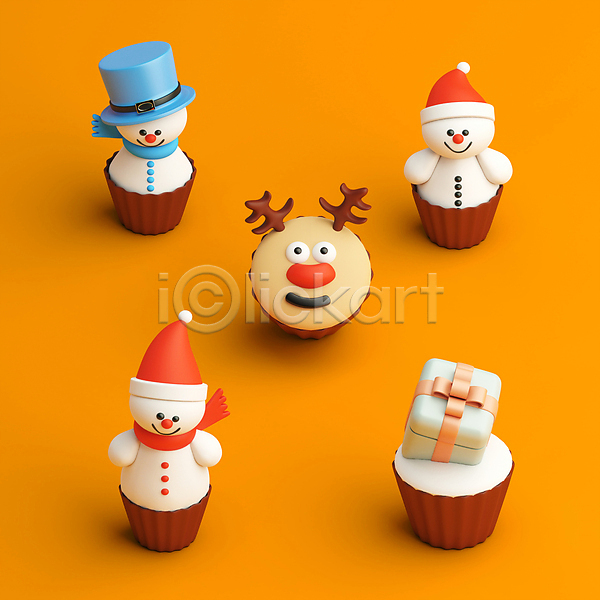 사람없음 3D PSD 디지털합성 편집이미지 눈사람 루돌프 목도리 산타모자 선물상자 주황색 중절모 컵케이크 크리스마스 털모자 패턴 편집 편집소스