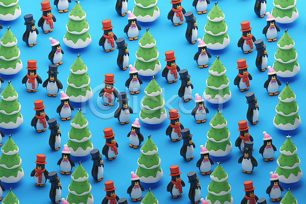 사람없음 3D PSD 디지털합성 편집이미지 다양 목도리 산타모자 여러마리 중절모 크리스마스 크리스마스트리 털모자 파란색 패턴 펭귄 편집 편집소스