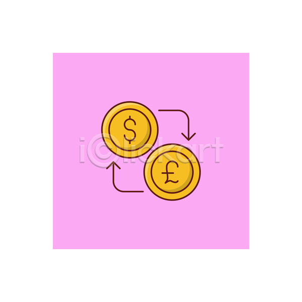사람없음 JPG 라인아이콘 아이콘 해외이미지 금융 달러 동전 분홍색 유로 화살표 환전