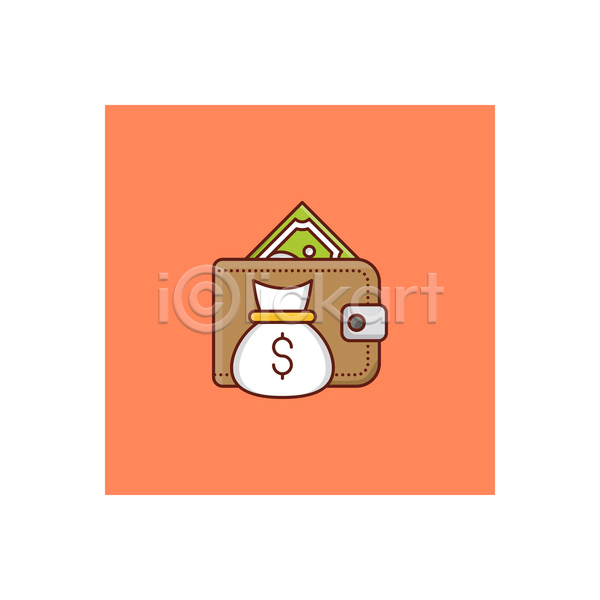사람없음 JPG 라인아이콘 아이콘 해외이미지 금융 달러 돈자루 비용 주황색 지갑 지폐