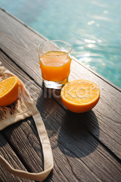 사람없음 JPG 포토 해외이미지 단면 수영장 야외 여름(계절) 오렌지 오렌지주스 잔 주간 한잔