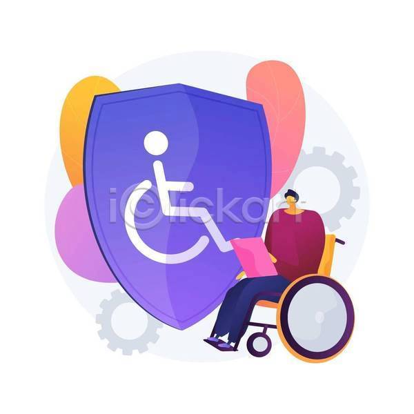 보호 남자 성인 성인남자한명만 한명 EPS 일러스트 해외이미지 들기 앉기 장애 장애인 전신 톱니바퀴 휠체어