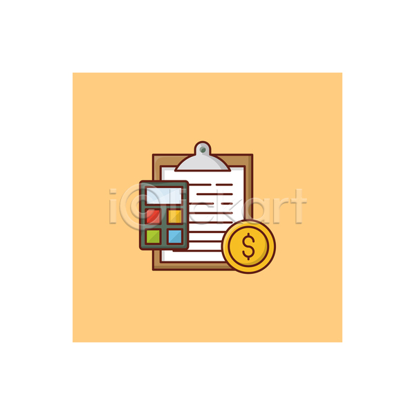 사람없음 JPG 라인아이콘 아이콘 해외이미지 계산기 금융 노란색 달러 동전 문서 서류판