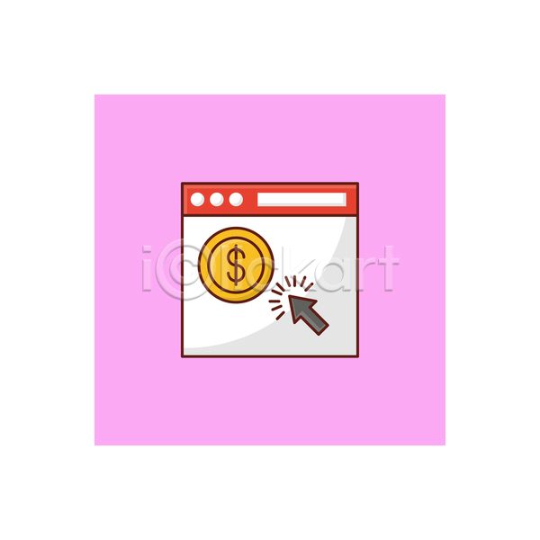 사람없음 JPG 라인아이콘 아이콘 해외이미지 금융 달러 동전 분홍색 인터넷뱅킹 커서 클릭