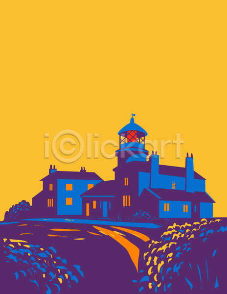 사람없음 JPG 포토 해외이미지 건물 국립공원 그림 노란색 등대 영국 카툰스타일 파란색 펨브룩셔 풍경(경치)