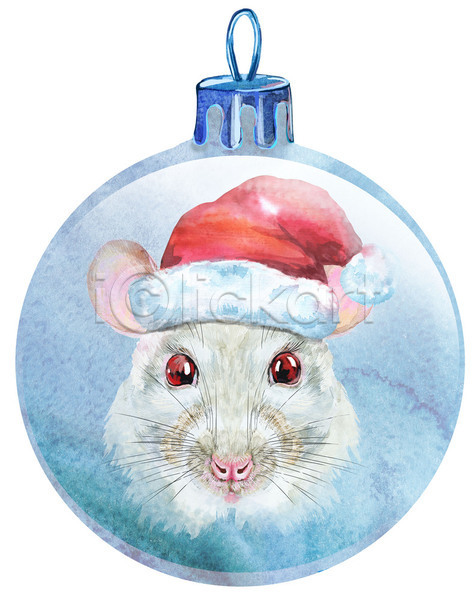 사람없음 JPG 포토 해외이미지 겨울 미술 백그라운드 산타모자 수채화(물감) 장식볼 쥐 크리스마스 휴가