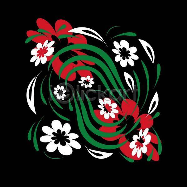 화려 사람없음 EPS 일러스트 해외이미지 검은색 꽃 디자인 미술 민화 잎 초록색