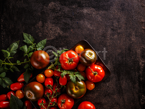 사람없음 JPG 포토 하이앵글 해외이미지 검은배경 방울토마토 실내 종류 토마토