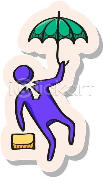 사람모양 사람없음 EPS 일러스트 해외이미지 들기 보라색 비즈니스 사업가 서류가방 스티커 심볼 우산