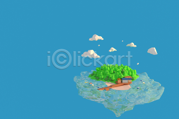 사람없음 3D JPG 포토 해외이미지 구름(자연) 나무 로우폴리 바다 배(교통) 섬 세계문화유산 주택 지형 탄자니아 해안도시