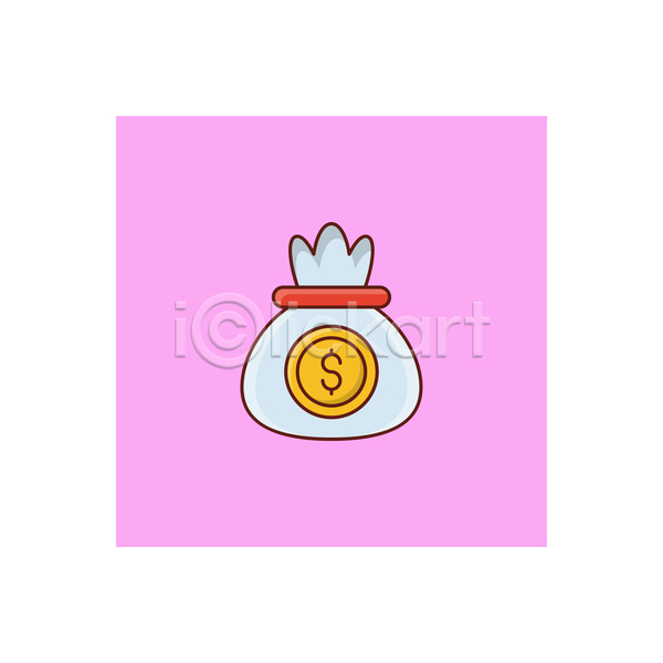 사람없음 JPG 라인아이콘 아이콘 해외이미지 금융 달러 돈자루 동전 분홍색