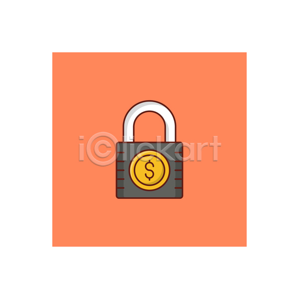사람없음 JPG 라인아이콘 아이콘 해외이미지 금융 달러 동전 안전 자물쇠 주황색