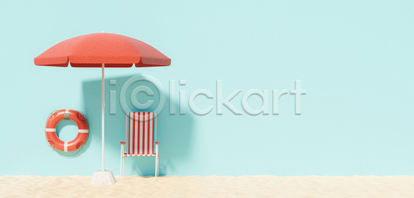 사람없음 3D JPG 포토 해외이미지 구명부환 그림자 모래 바캉스 선베드 여름(계절) 여름휴가 카피스페이스 파라솔