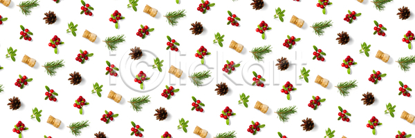 사람없음 JPG 포토 해외이미지 솔방울 실내 잎 전나무 코르크 크리스마스 패턴 패턴백그라운드 해외포토 호랑가시나무열매 흰배경