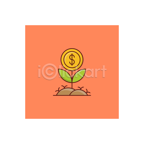 성장 사람없음 JPG 라인아이콘 아이콘 해외이미지 금융 달러 동전 식물 주황색