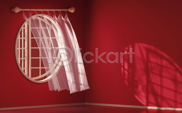 사람없음 3D JPG 포토 해외이미지 공간 그림자 바람 백그라운드 빛 빨간색 오픈 창문 커튼