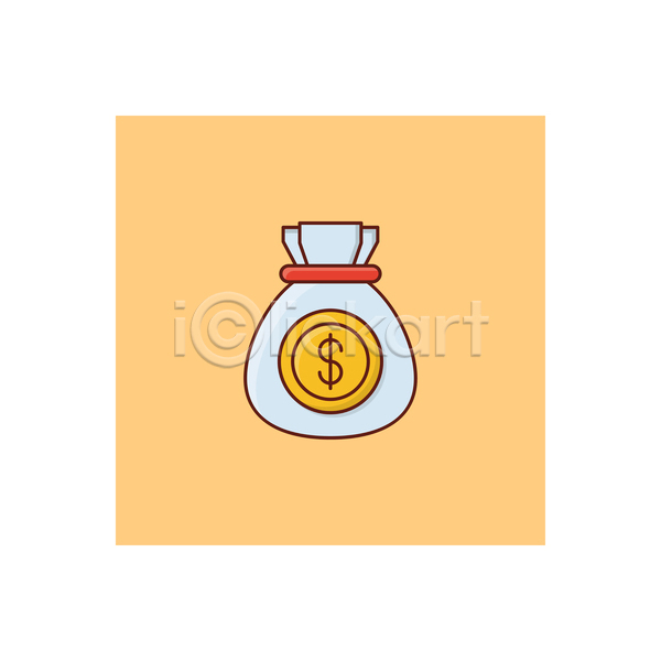 사람없음 JPG 라인아이콘 아이콘 해외이미지 금융 노란색 달러 돈자루 동전